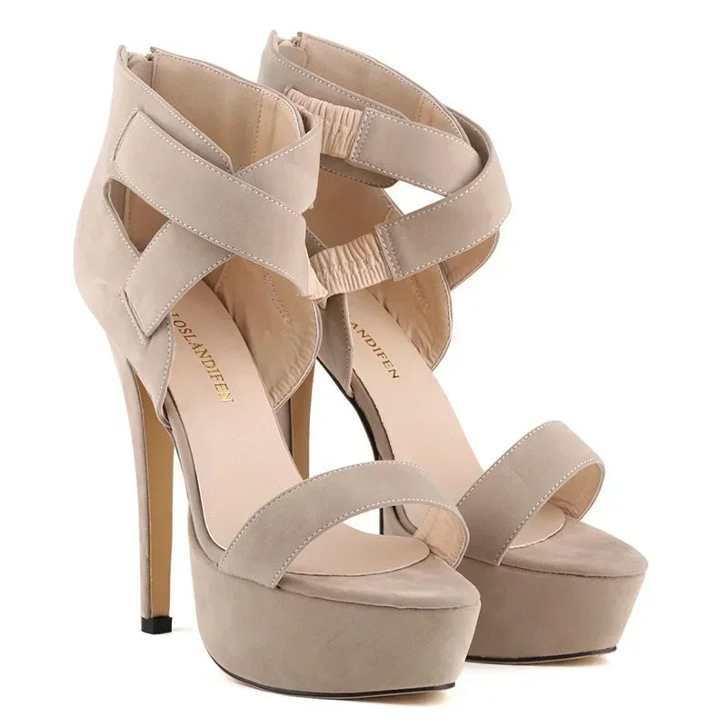 Cross-dresser Unisex Strap Buckle Wedge Platform Sandals 14cm High Heels Chunky Block Heels Dress Party Wedding Shoes
