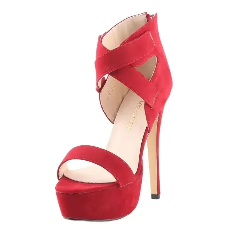 Cross-dresser Unisex Strap Buckle Wedge Platform Sandals 14cm High Heels Chunky Block Heels Dress Party Wedding Shoes