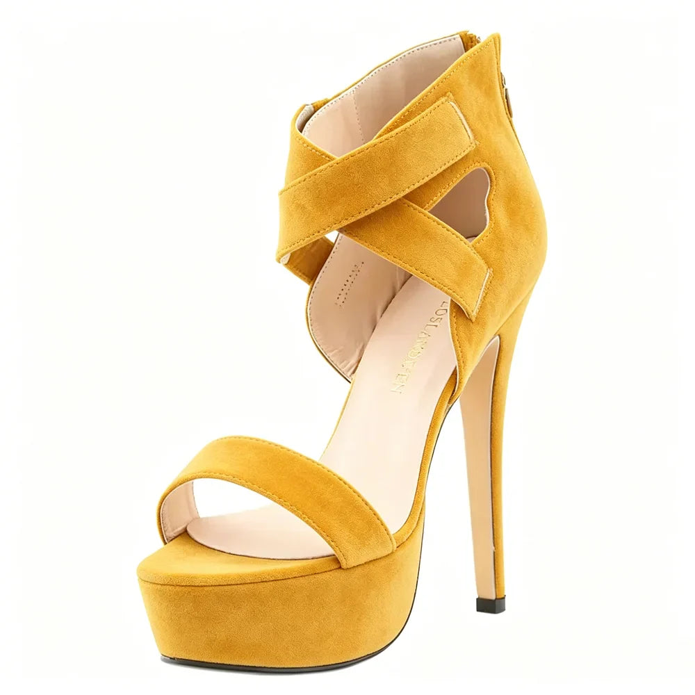 Cross-dresser Unisex Strap Buckle Wedge Platform Sandals 14cm High Heels Chunky Block Heels Dress Party Wedding Shoes