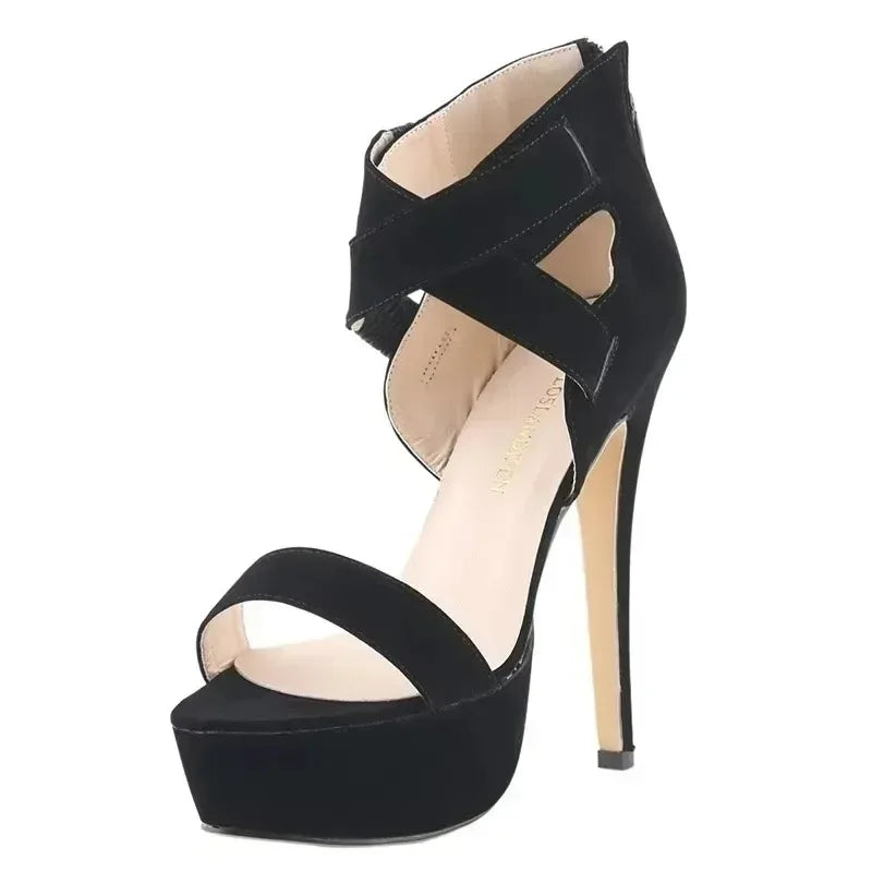 Cross-dresser Unisex Strap Buckle Wedge Platform Sandals 14cm High Heels Chunky Block Heels Dress Party Wedding Shoes