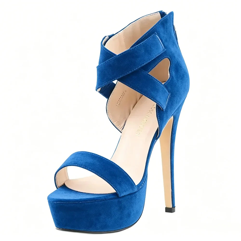 Cross-dresser Unisex Strap Buckle Wedge Platform Sandals 14cm High Heels Chunky Block Heels Dress Party Wedding Shoes