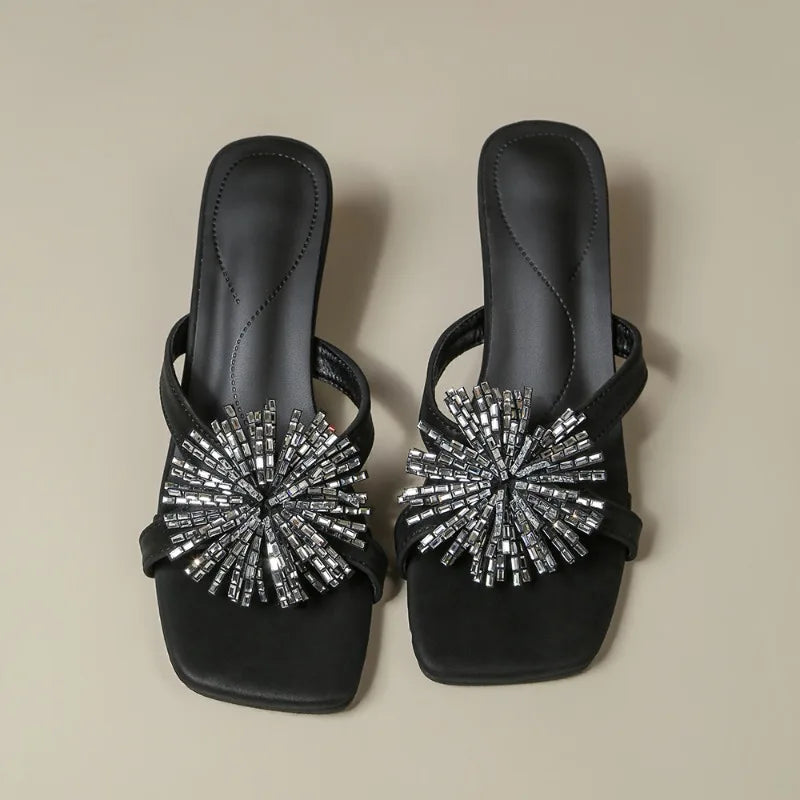 Crystal fireworks high-heeled shoes with fine heels green pointed-toe matching skirt high-heeled sandals Large size