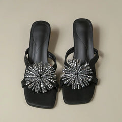 Crystal fireworks high-heeled shoes with fine heels green pointed-toe matching skirt high-heeled sandals Large size