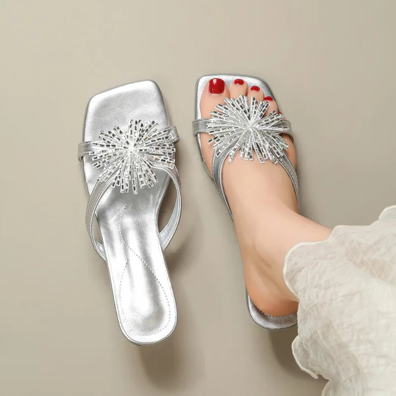 Crystal fireworks high-heeled shoes with fine heels green pointed-toe matching skirt high-heeled sandals Large size
