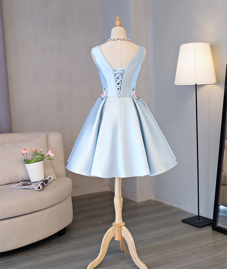 Cute Blue Satin Short Homecoming Dress Party Dress
