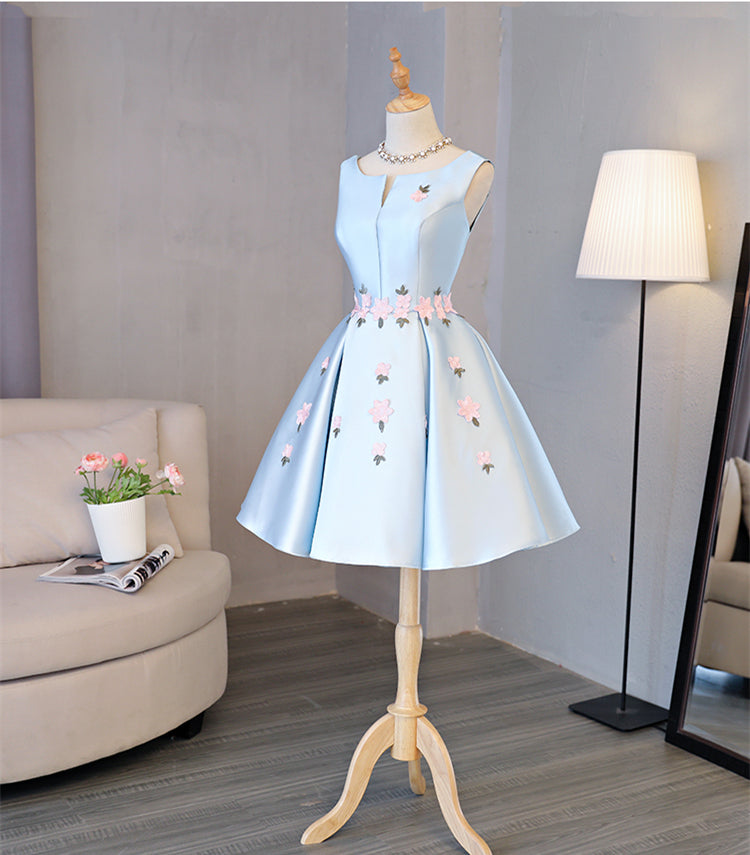 Cute Blue Satin Short Homecoming Dress Party Dress