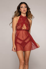 Blue Mesh and Lace Halter Babydoll