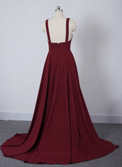 Wine Red Chiffon High Slit Long Party Dress