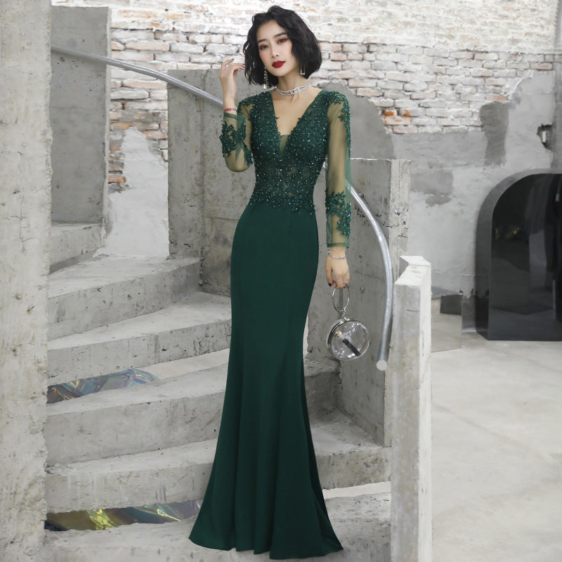 Dark Green Mermaid Spandex Long Evening Dress with Lace