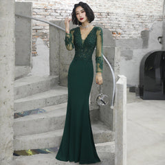 Dark Green Mermaid Spandex Long Evening Dress with Lace