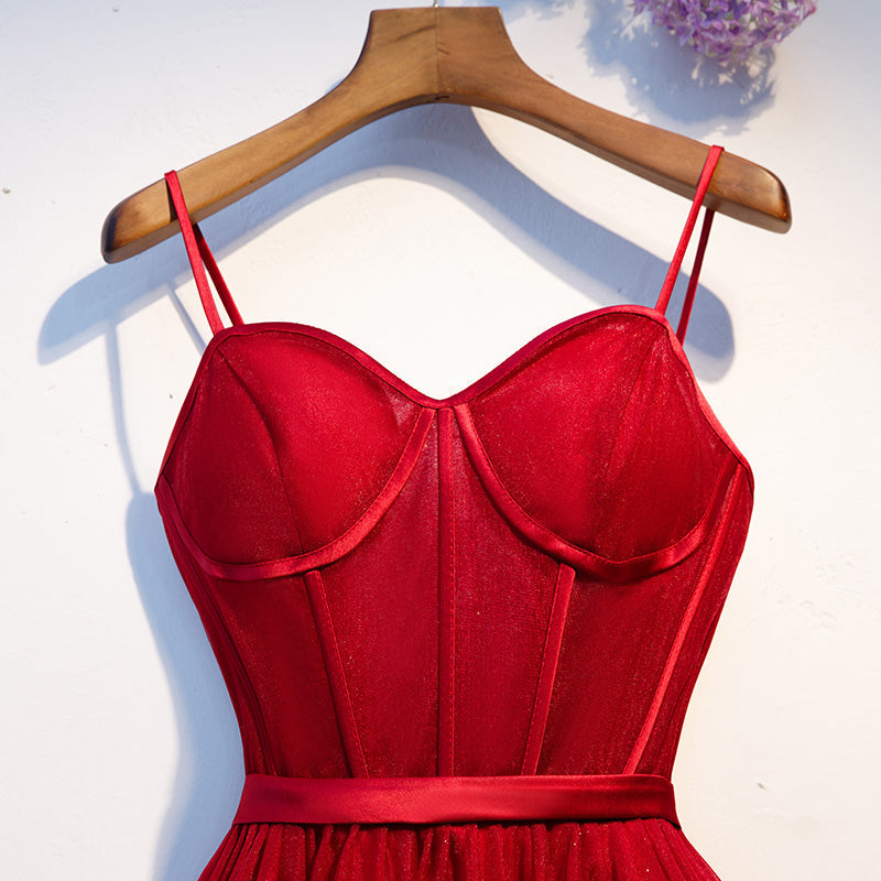 Dark Red Tulle Sweetheart Straps Wedding Party Dress