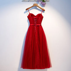 Dark Red Tulle Sweetheart Straps Wedding Party Dress