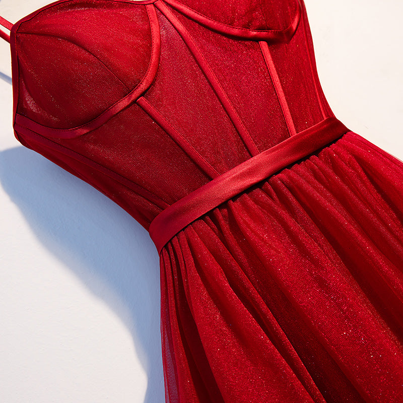 Dark Red Tulle Sweetheart Straps Wedding Party Dress