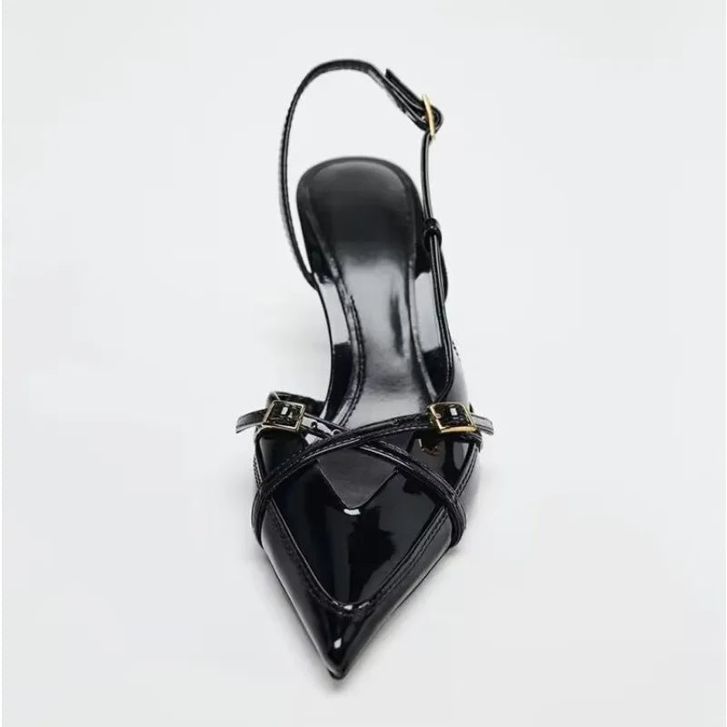 Deep red stunning highheeled shoes Fashionable pointedtoe opentoe elegant cross-strap thin highheeled sandals Size 35-42