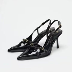 Deep red stunning highheeled shoes Fashionable pointedtoe opentoe elegant cross-strap thin highheeled sandals Size 35-42
