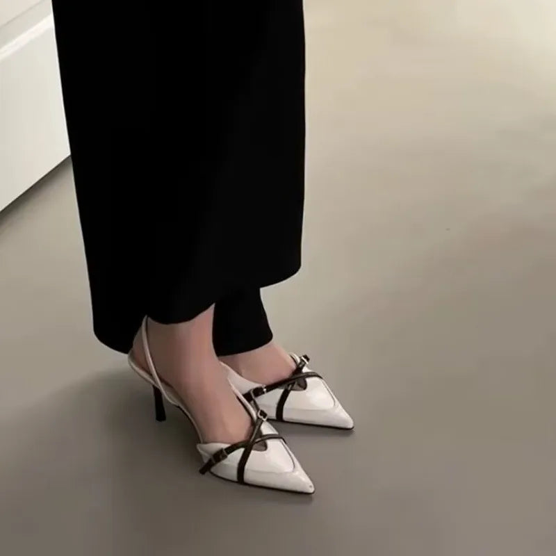 Deep red stunning highheeled shoes Fashionable pointedtoe opentoe elegant cross-strap thin highheeled sandals Size 35-42