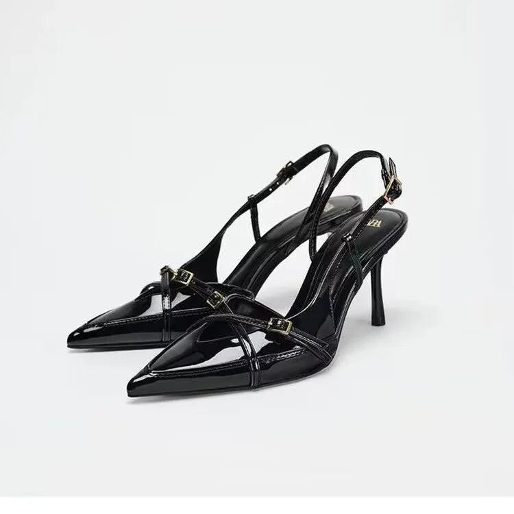 Deep red stunning highheeled shoes Fashionable pointedtoe opentoe elegant cross-strap thin highheeled sandals Size 35-42
