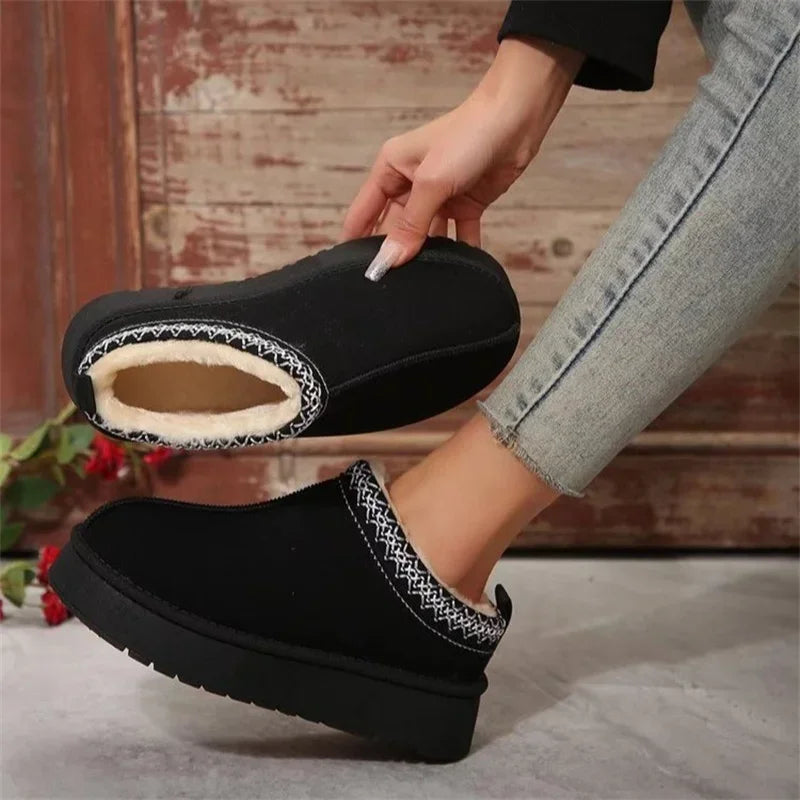 Designer Chelsea Ankle Snow Boots Woman Fur Short Plush Warm Cotton Slippers Female Platform Cotton Boots