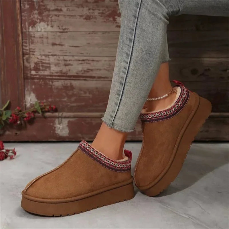Designer Chelsea Ankle Snow Boots Woman Fur Short Plush Warm Cotton Slippers Female Platform Cotton Boots
