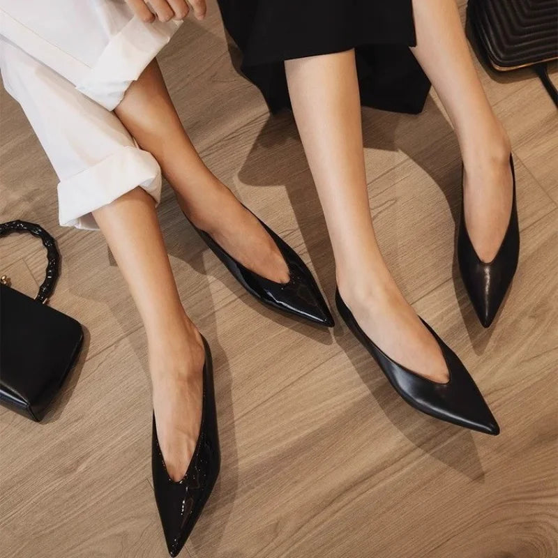 Designer Pointed Toe Pumps Shoes Shallow Slip On Autumn Dancing Party Low Heel Shoes