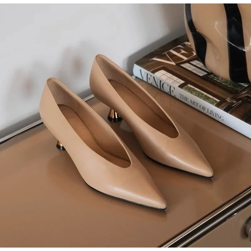 Designer Pointed Toe Pumps Shoes Shallow Slip On Autumn Dancing Party Low Heel Shoes