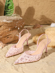 Elegant Black Lace Stiletto Heels - Sophisticated Ankle-Strap heels