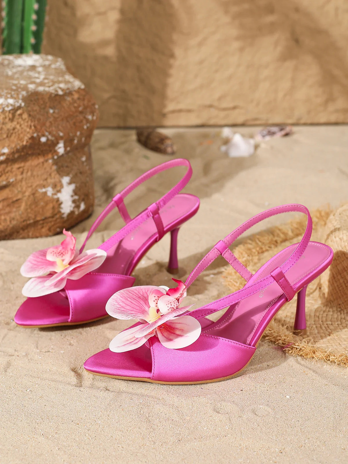 Elegant Burgundy Satin Orchid Stiletto Mules