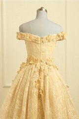 Lovely Yellow Off Shoulder Lace High Low Party Dress