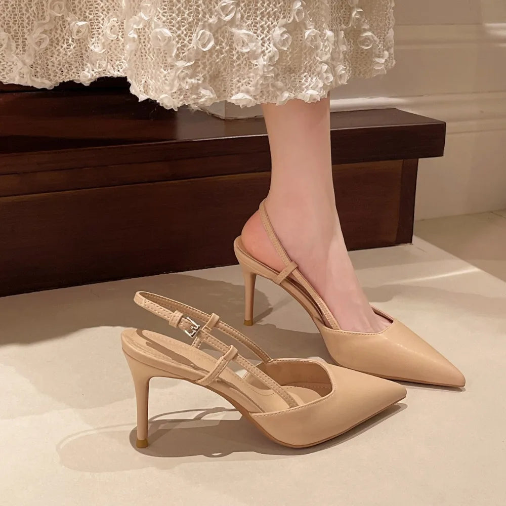 Elegant Thin High Heels Pumps Buckle Strap Pointed Toe Slingbacks Sandals Mule Shoes Wedding Party
