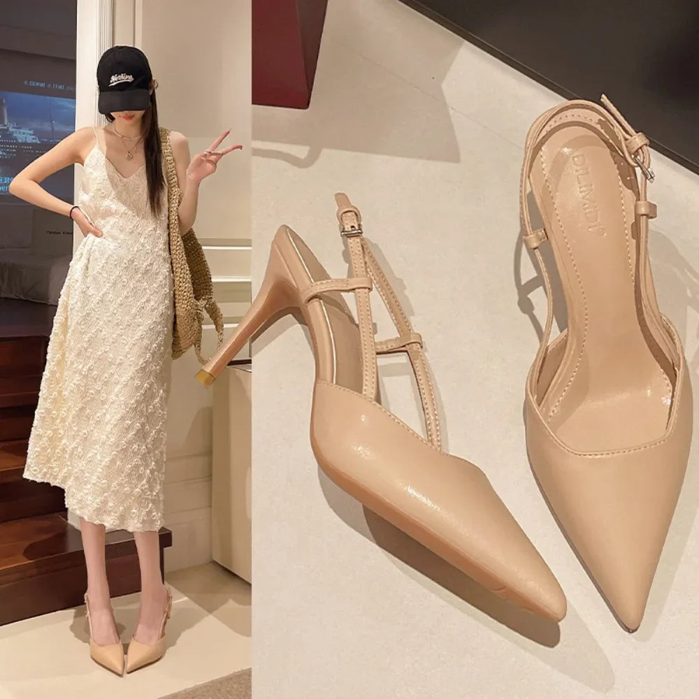Elegant Thin High Heels Pumps Buckle Strap Pointed Toe Slingbacks Sandals Mule Shoes Wedding Party