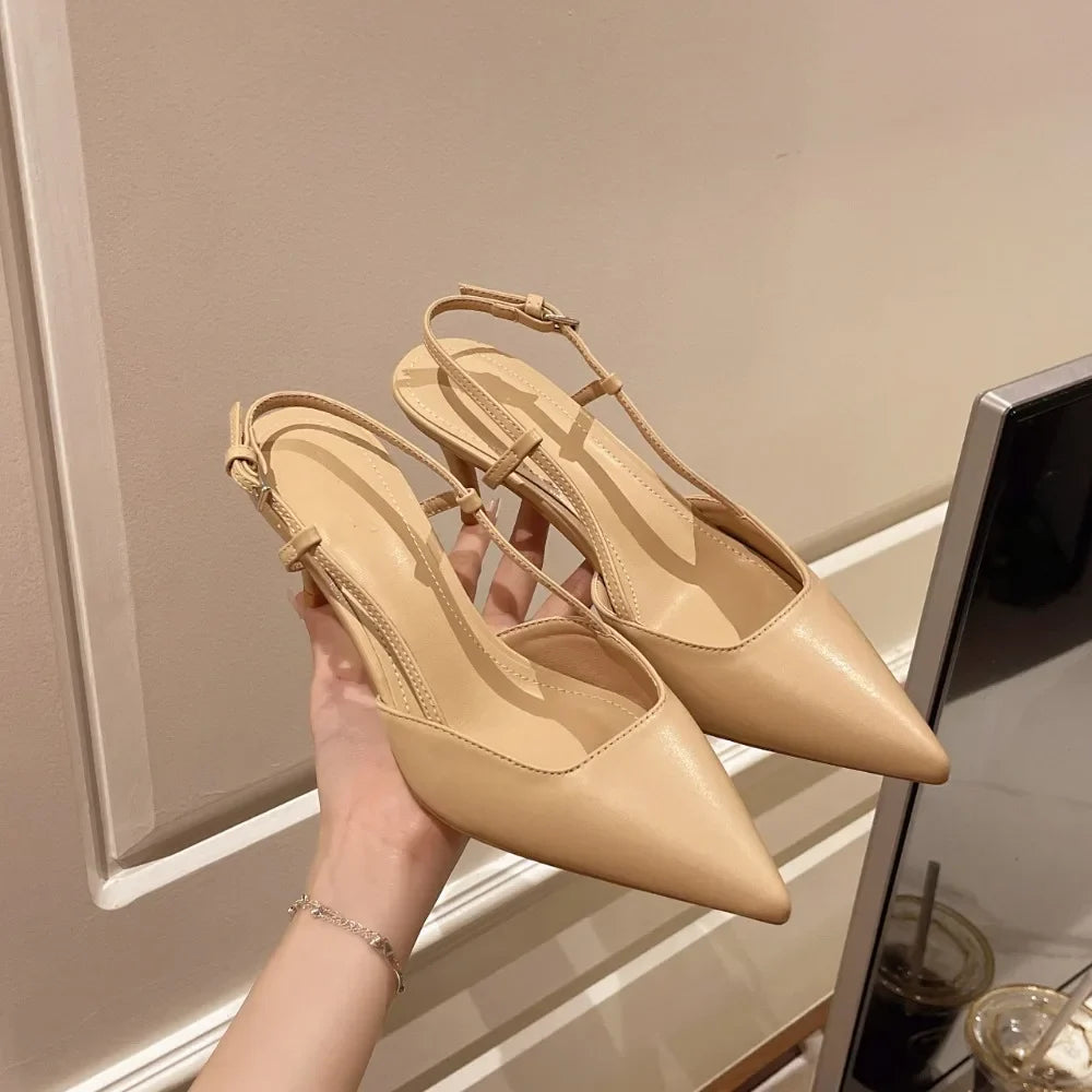 Elegant Thin High Heels Pumps Buckle Strap Pointed Toe Slingbacks Sandals Mule Shoes Wedding Party