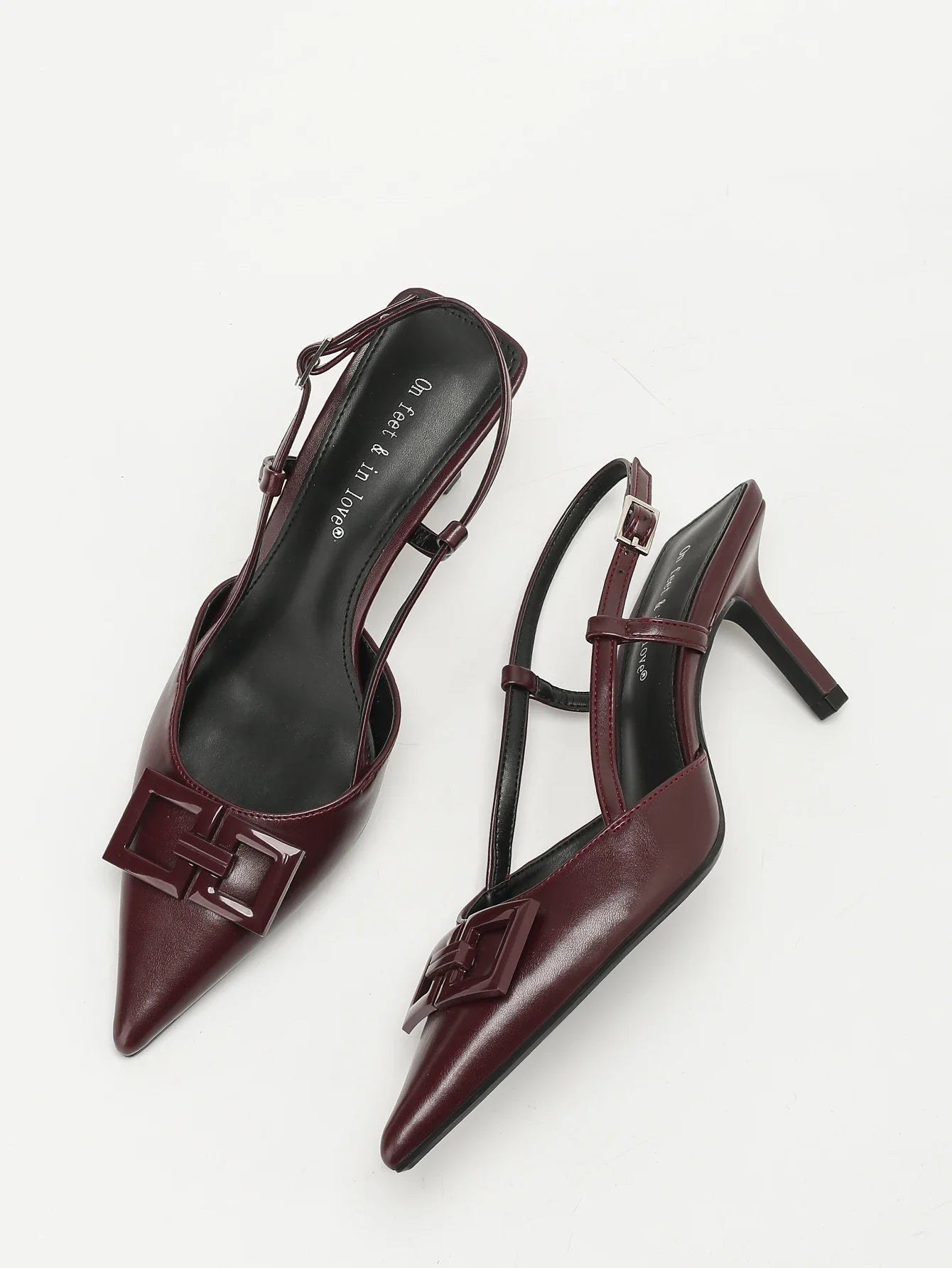 Elegant Square-Buckle Decorated Pointed-Toe Stiletto Sandals