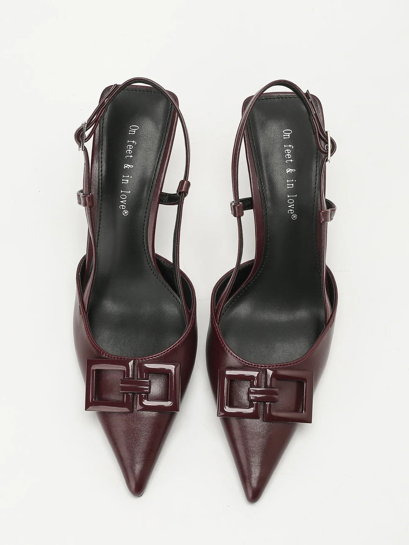 Elegant Square-Buckle Decorated Pointed-Toe Stiletto Sandals