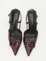 Elegant Square-Buckle Decorated Pointed-Toe Stiletto Sandals