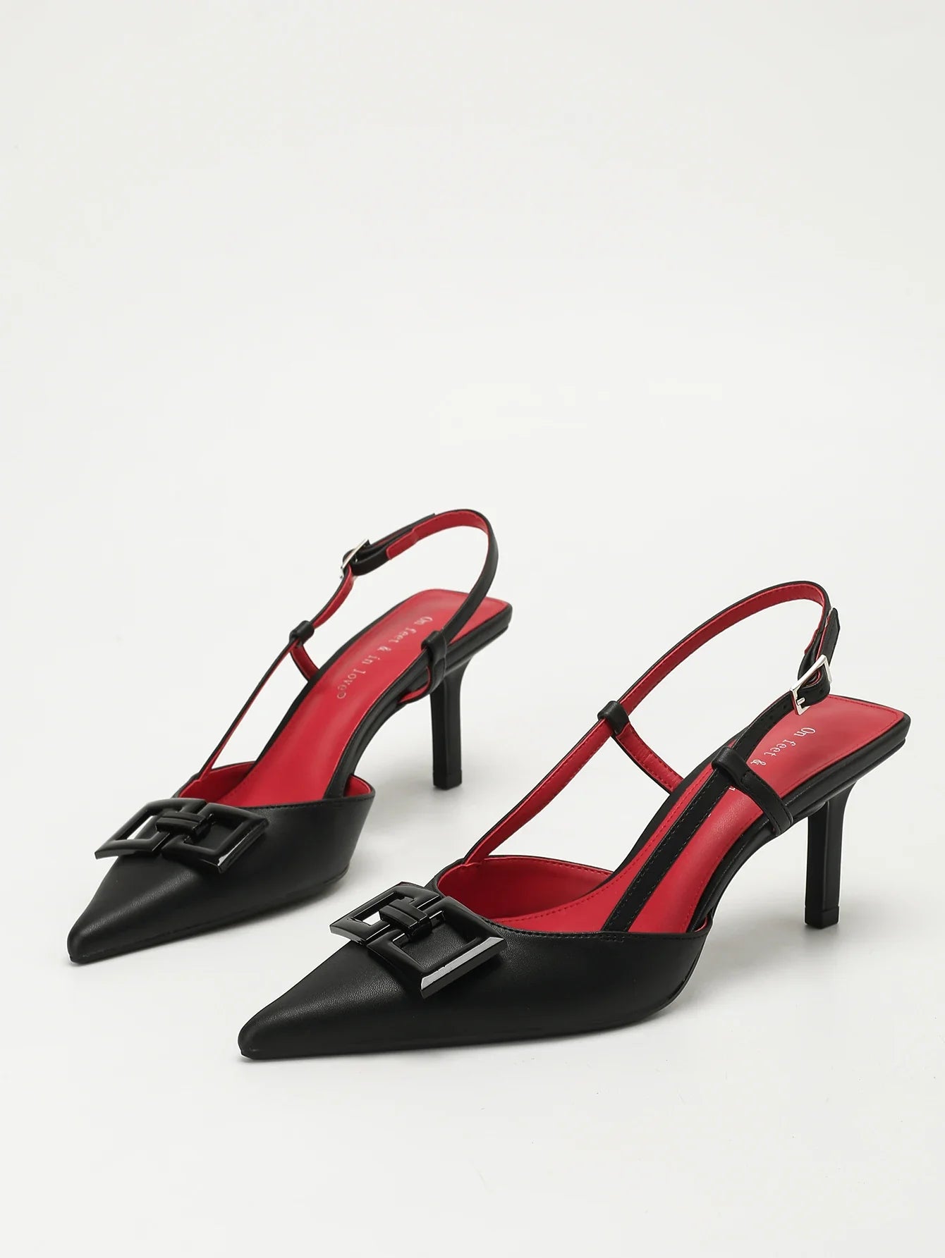 Elegant Square-Buckle Decorated Pointed-Toe Stiletto Sandals