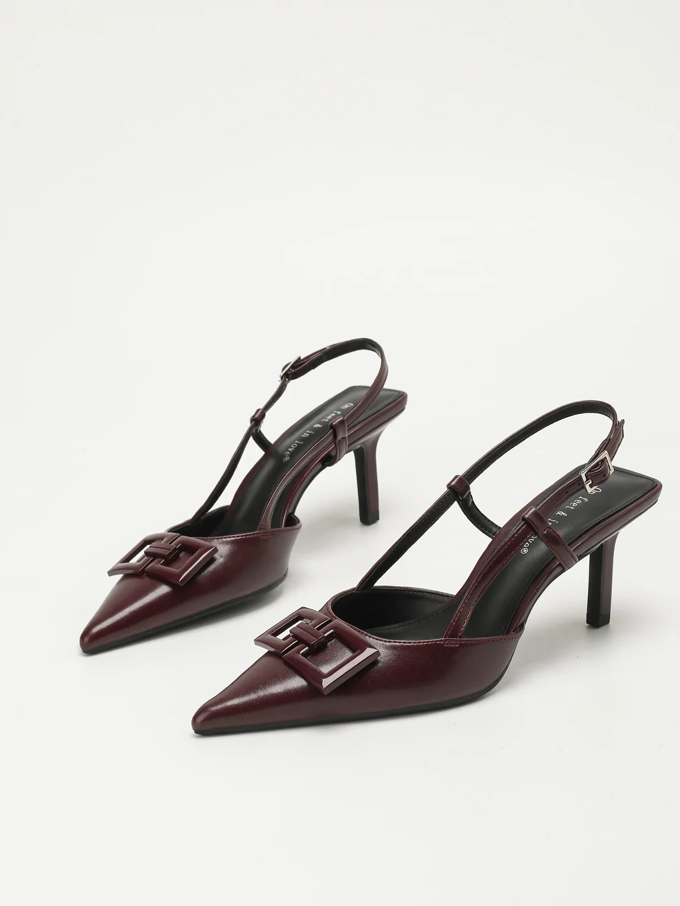 Elegant Square-Buckle Decorated Pointed-Toe Stiletto Sandals