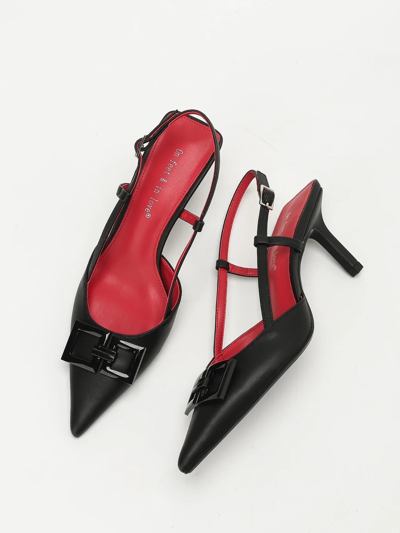 Elegant Square-Buckle Decorated Pointed-Toe Stiletto Sandals