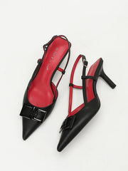 Elegant Square-Buckle Decorated Pointed-Toe Stiletto Sandals