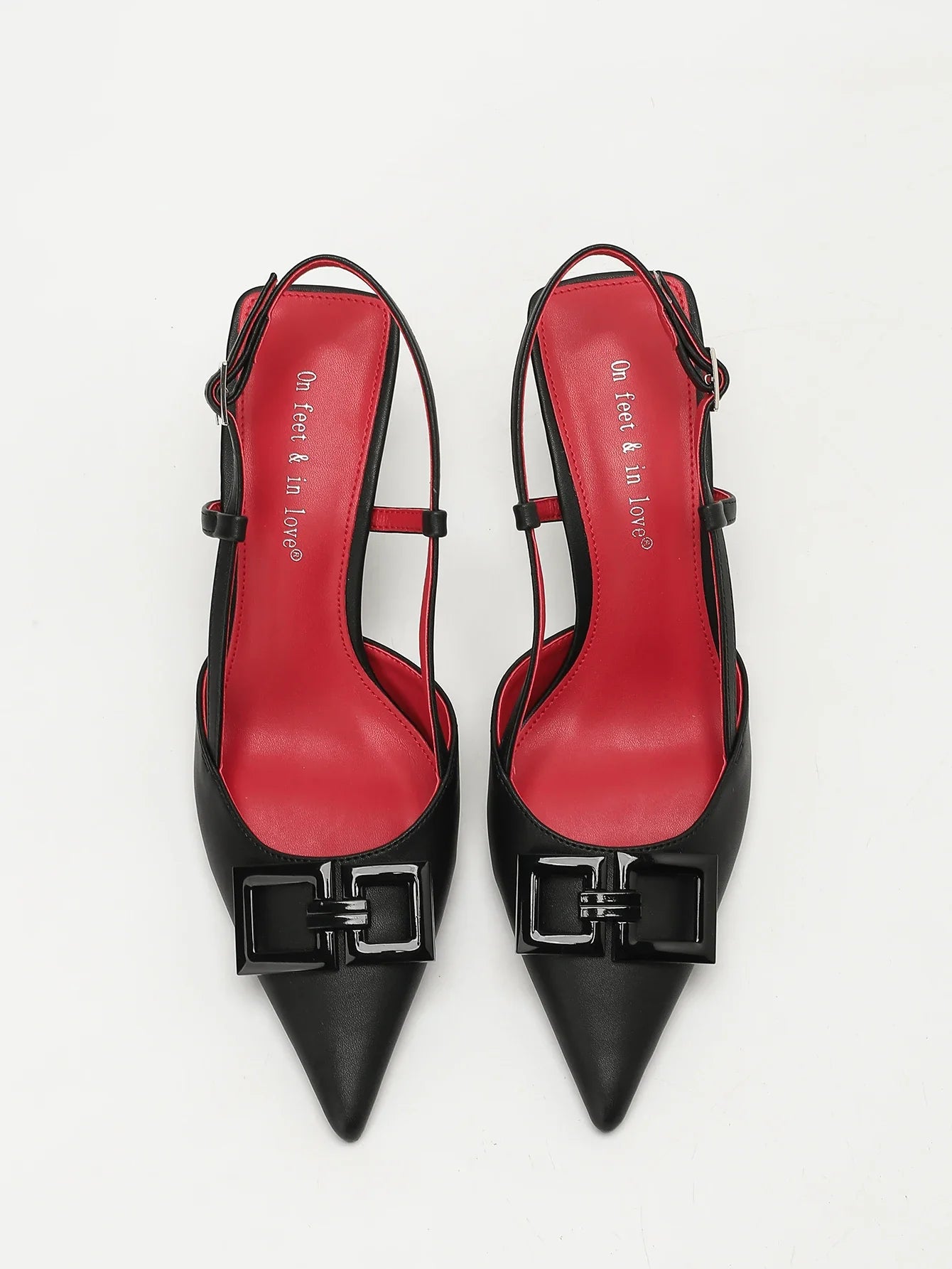 Elegant Square-Buckle Decorated Pointed-Toe Stiletto Sandals