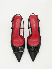 Elegant Square-Buckle Decorated Pointed-Toe Stiletto Sandals