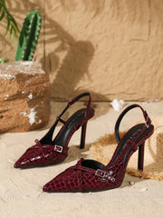 Elegant fashionable crystal patent leather pointed-toe high heels