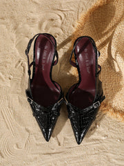 Elegant fashionable crystal patent leather pointed-toe high heels
