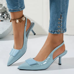 Elegant blue hook-top pointed-toe' high-heeled sandals