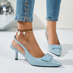 Elegant blue hook-top pointed-toe' high-heeled sandals
