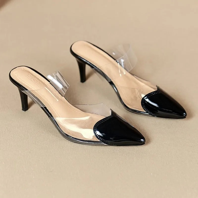 European style sexy heart-shaped transparent headbslippers fashionable pointed-toe highheeled flipflops shoes