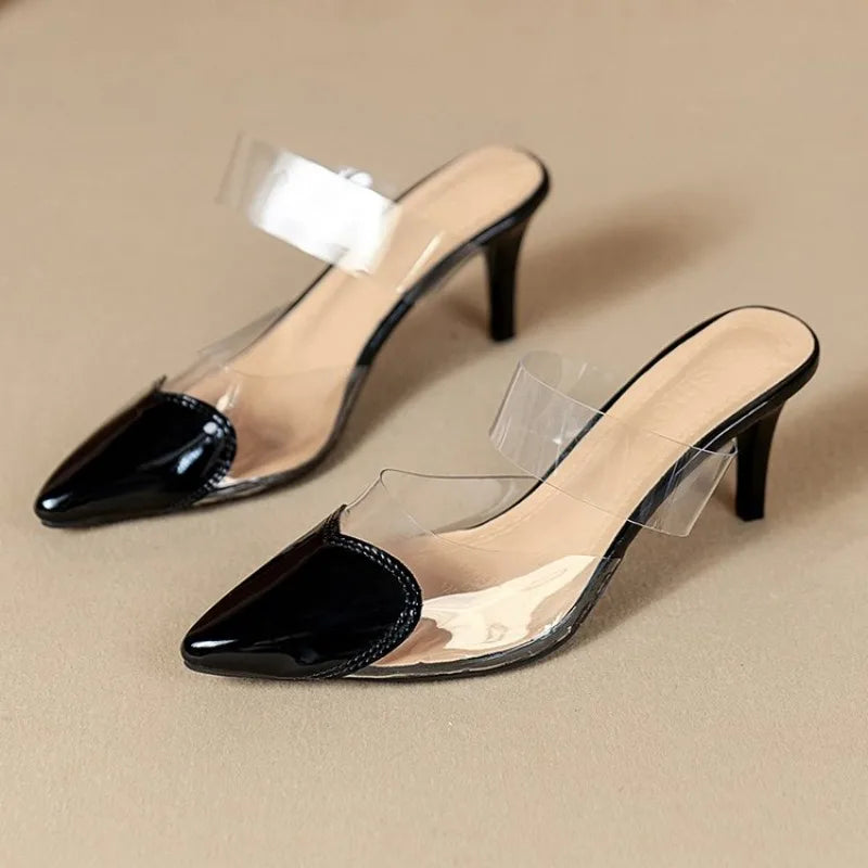 European style sexy heart-shaped transparent headbslippers fashionable pointed-toe highheeled flipflops shoes