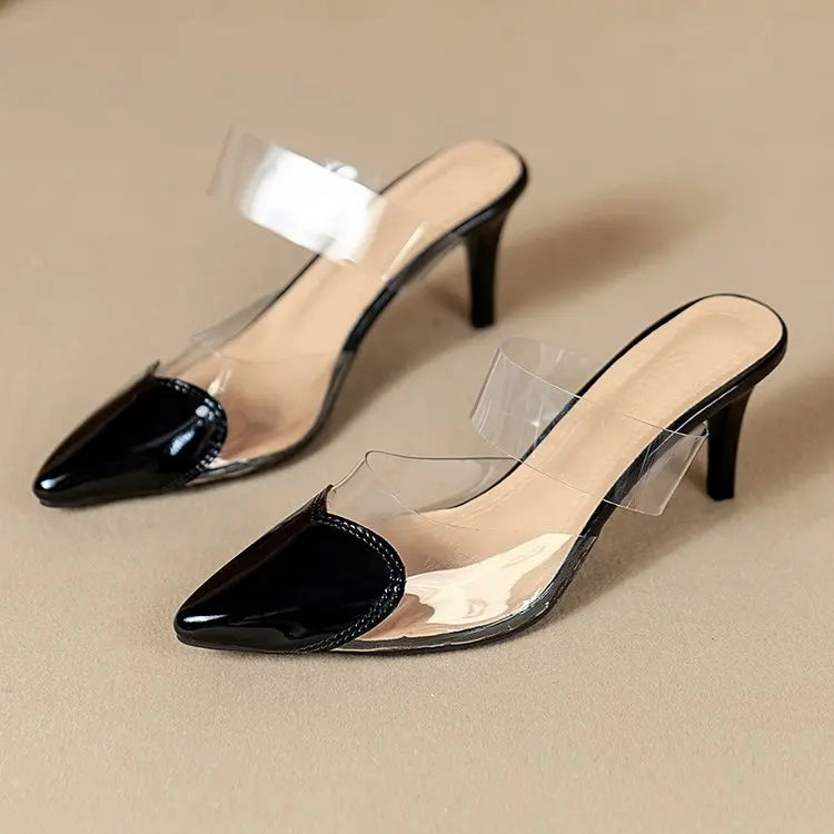 European style sexy heart-shaped transparent headbslippers fashionable pointed-toe highheeled flipflops shoes