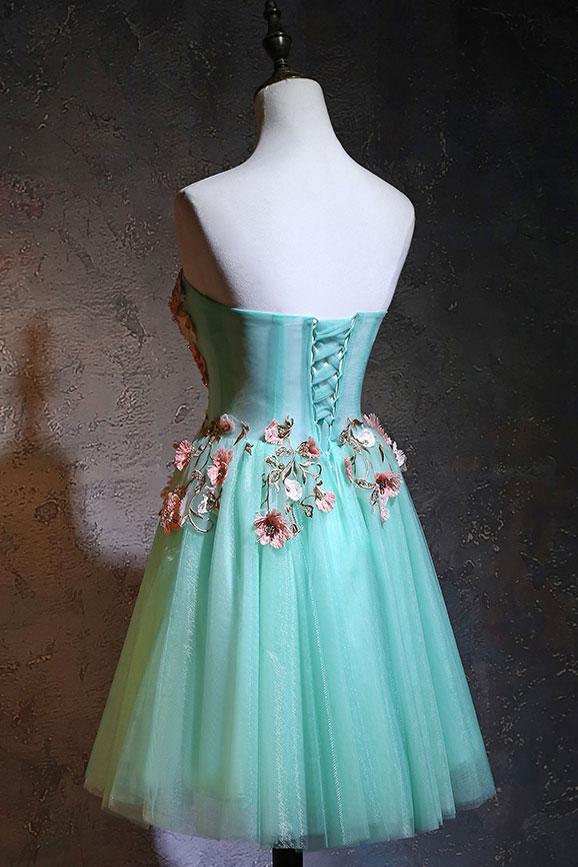Adorable Flower Lace Applique Mint Green Homecoming Dress