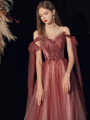 Fairy Shiny Tulle Handmade Wine Red Formal Dress