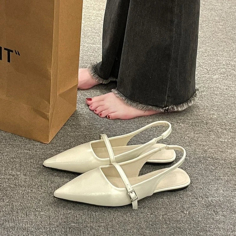Pointed Sandals Versatile Dress Flat Bottomed Footwear Korean Style Lightweight Mary Jane Single Shoes